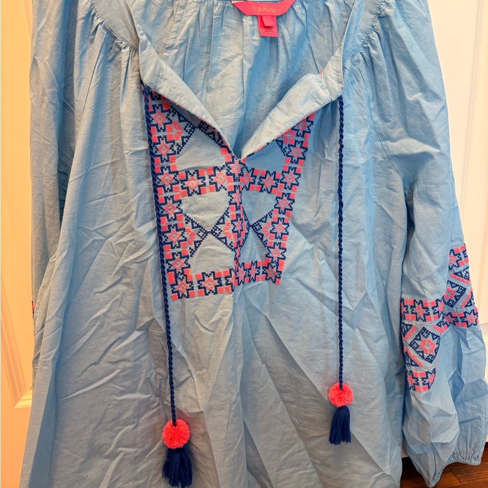 Blue Embroidered Boho Blouse